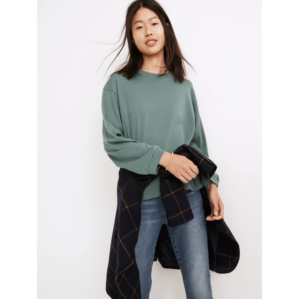 Madewell Crewneck Long-sleeve Cotton Tee in Sage Green - Picture 2 of 7